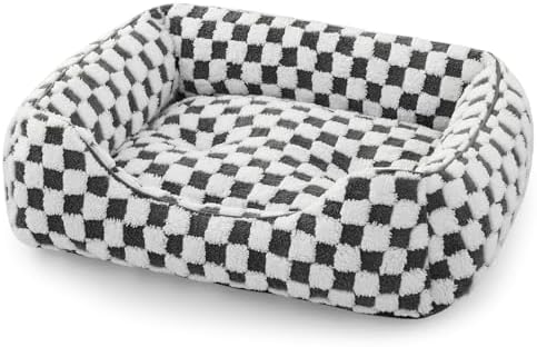 JOEJOY Dog Bed for Medium Small Dogs - Rectangle Orthopedic Dog Sofa Bed, Cute Modern Puppy Bed with Jacquard Shaggy Plush & Anti Slip Bottom, 25x21x8inches, Grey