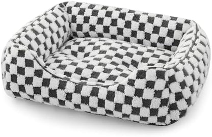 JOEJOY Dog Bed for Medium Small Dogs - Rectangle Orthopedic Dog Sofa Bed, Cute Modern Puppy Bed with Jacquard Shaggy Plush & Anti Slip Bottom, 25x21x8inches, Grey