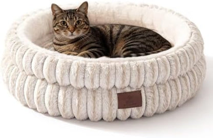 SOMAHE Cat Bed for Indoor Cats, Washable Round Plush, 20x20 Cream