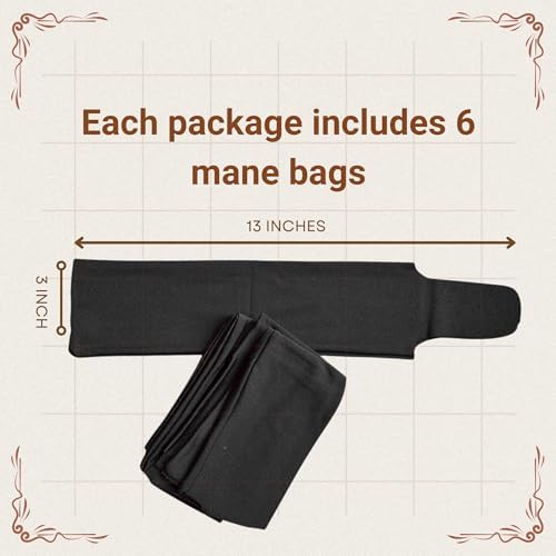 Horse Mane Bags for Horses, Set of 6 Handmade Lycra Mane Bags, Helps Reduce Tangles, Breakage & Rubbing, Washable Braided Mane Covers for Longer, Healthier Manes, Ranch Hand (Black)