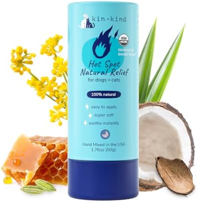kin+kind Hot Spot Treatment for Dogs & Cats- Itch Relief, Skin Soothing and Healing Balm - Coconut Oil, Beeswax, Sweet Fennel Oil - All Natural - Made in USA