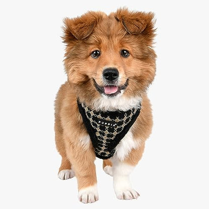 Puppia Jace Dog Harness Over-The-Head Warm Winter Diamond Pattern Adjustable Chest for Small and Medium Dog, Black, Medium