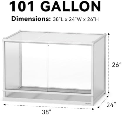 101 Gallon Reptile Tank, Reptile Enclosure for Easy Maintenance, Top Screen Ventilation & Glass Sliding Door 38x24x26''