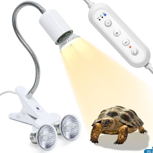 Adjustable Reptile Heating Lamp with Dual UVB Bulbs & Timer for Reptiles