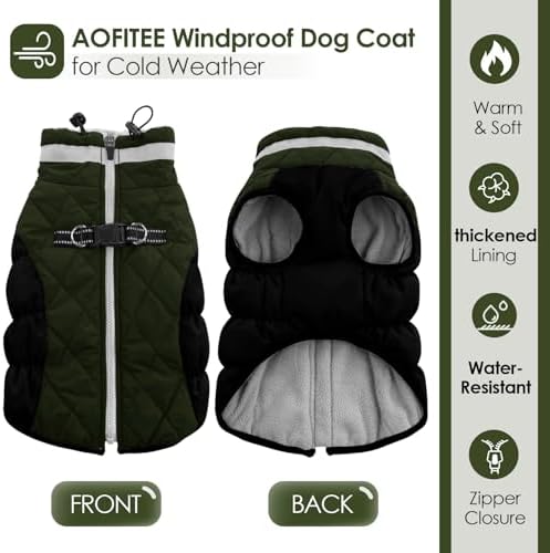 AOFITEE Dog Jacket for Large Dogs Warm Dog Winter Coats with Harness
