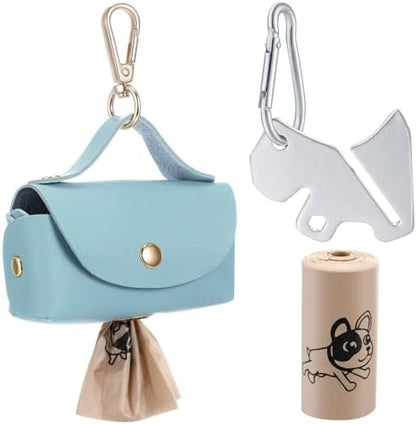 Affrolling 5 Pcs Leather Dog Poop Bag Holder Christmas Include 45 Scented Poop Bags Dispenser Cute for Travel Walking Dog Park and Outdoor Use(Sky Blue)
