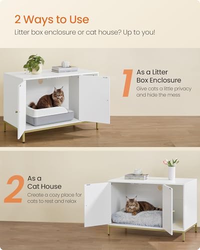 Feandrea Cat Litter Box Enclosure, with Scratching Mat, Tall Legs