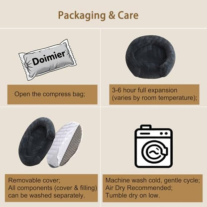 Calming Dog & Cat Beds with Orthopedic Egg-Crate Foam Raised Rim, Soft Fluffy Faux Fur Pet Bed for Small Medium Dogs, Anxiety Relief Spine Support, Machine Washable (Round, Dark Grey 28")