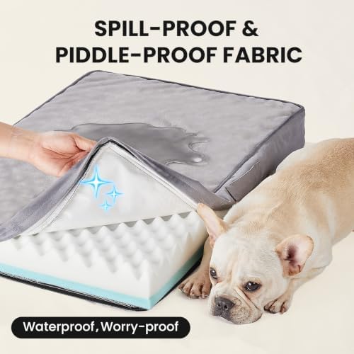 OhGeni Orthopedic Waterproof Medium Dog Bed, Memory Foam, 30 inch(Gray)