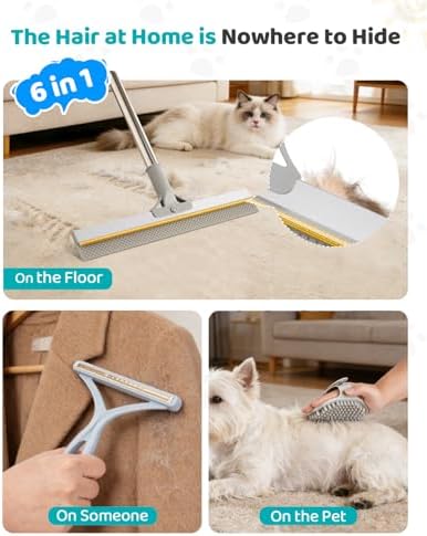 Pet Hair Remover for Carpet, 54 Inch Adjustable Long Handle Carpet Rake for Pet Hair Removal, 3 Piece Dog Hair Carpet Rake and Carpet Scraper Tool for Rugs, Couch, Stairs, Furniture