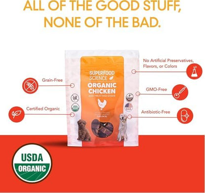 Organic Chicken Dog Treats, Low-Calorie Training Treats, Grain-Free, Semi-Soft Natural Jerky with Sweet Potato, Turmeric & Flaxseed, Healthy Dog Snacks for Puppies & Small, Medium & Large Dogs, 5 oz