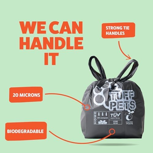 Tuff Pets Certified Compostable Dog Poop Bags with Handles, 12 Thick Rolls