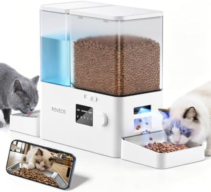 ROJECO Automatic Cat Feeder and Water,Auto Feeder Cat Food with Camera
