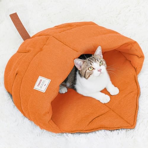 Cat Sleeping Bag Cave Bed with Non-Slip Bottom (Maple Orange)