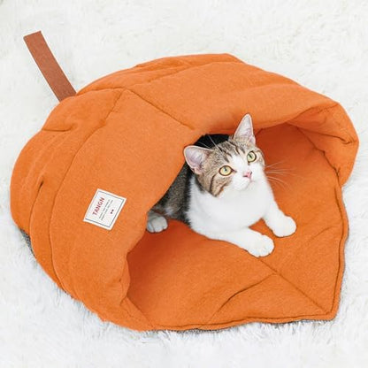 Cat Sleeping Bag Cave Bed with Non-Slip Bottom (Maple Orange)