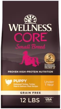 Wellness CORE Small Breed Puppy Dry Dog Food, Grain Free Kibble, Natural, High Protein, Turkey and Salmon Recipe, 12 lb Bag