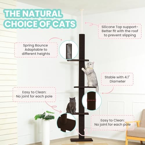 Max & Marlow 95-108" Floor to Ceiling Cat Tree for Indoor Cats, Brown