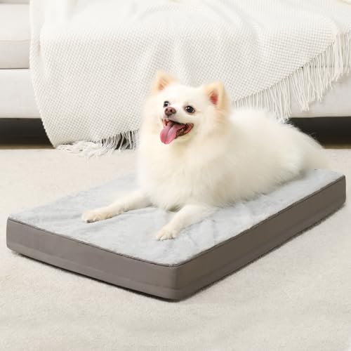 KSIIA Orthopedic Dog Bed for Small Dogs with Waterproof Lining, Grey, 23x17