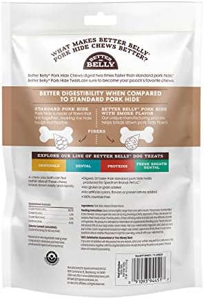 Better Belly Highly Digestible Rawhide Twist Sticks Chews, Treat Your Dog to a Chew with NO Artificial Colors or Flavors 25 Count (Pack of 2)