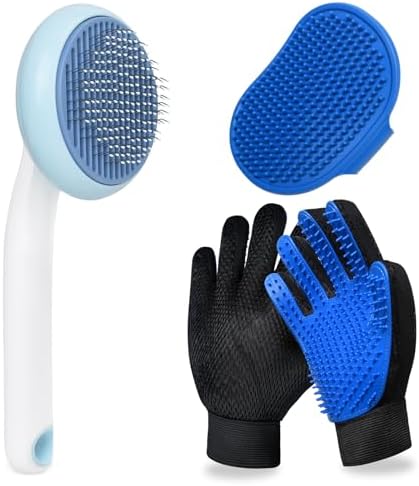 Cat Grooming Glove Brush, Self-Cleaning Slicker Pet Brush