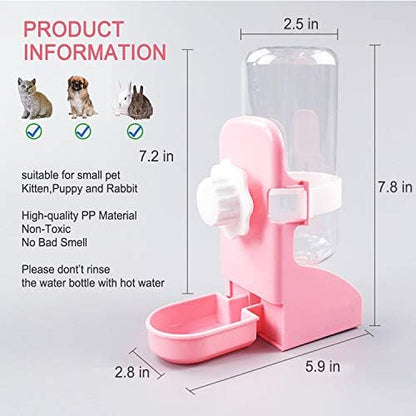 HERCOCCI Rabbit Hay Food Bin Feeder and Bunny Water Bottle Set, Hay Food Feeder Bowls Manger Rack with 500ml Hanging Water Dispenser Prevent Knock Over for Rabbit Guinea Pig Chinchilla (Large, Pink)