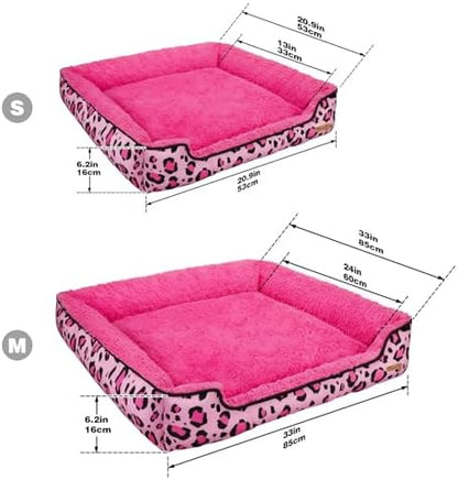 Rectangle Washable Dog Bed for Large, Medium & Small Dogs – Soft Calming Puppy Beds, Durable Warm Pet Sofa with Non-Slip Bottom for Indoor Use.Pink S Size (18.9"x18.9"x6.3")