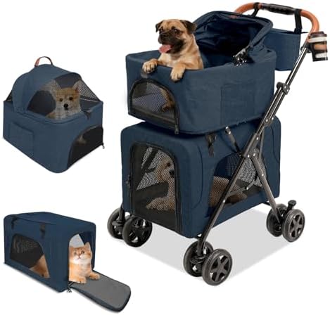 Dog Stroller with Detachable Carriers, Foldable Dog Stroller for Medium Dogs 20 lbs with Cup Holder and Storage Bag, Pet Stroller for Small Dogs, Double Cat Strollers Suitable for All-Terrain