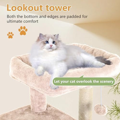 FDW | 36" Cat Tree Tower | Beige | Sturdy Multi-Level Cat Tree