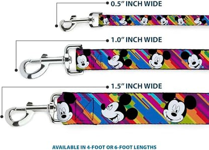 Buckle-Down Pet Leash - Mickey Mouse Expressions Multi Color White/Black - 6 Feet Long - 1/2" Wide