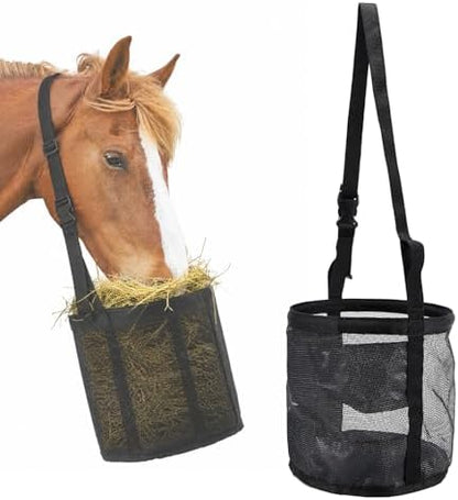 Horse Feed Bag, Mesh Feed Bags for Horses, Muzzle Feedbag for Feeding Grain, Anti-Spill Design Feeder, Soft Neck Pad, 1Pcs