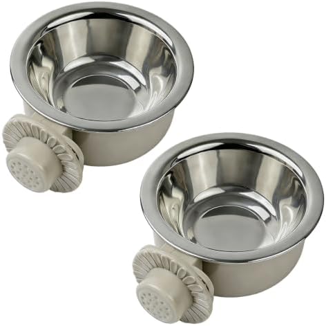 2Pcs Pets Lightweight Stainless Steel Bowl,Removable Stainless Steel Pet Hanging Food Water Feeder Bowl for Puppy Dog Cat Rabbit Ferret Bird Gunea Pigs (Gray-Small)