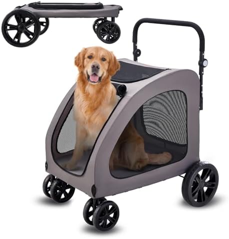 VEVOR Pet Stroller, 4 Wheels Dog Carrier with Brakes, 160lbs Weight Capacity, Portable Puppy Travel Strollers with Breathable Mesh Windows & Height-Adjustable, for Cats & Dogs