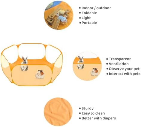 Amakunft Small Animal Playpen, Pop-Up Portable Play Yard for Guinea Pigs, Rabbits, Hamsters, Hedgehogs, Foldable Exercise Fence with Breathable Mesh for Indoor Outdoor Use