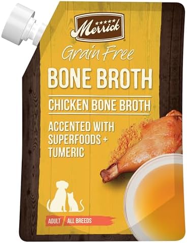 Merrick Grain Free Chicken Bone Broth Dog and Cat Food Topper, 16 oz Pouch