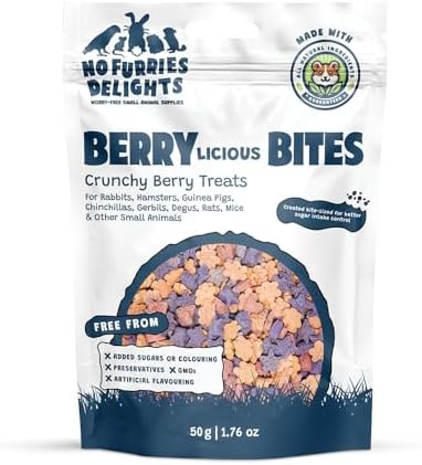 Treats, 100% All Natural Mini Bites For Rabbit Hamster Guinea Pig Chinchilla Pet Rat Mice Gerbil Bird, Healthy Enrichment Bonding Rewarding Training (Berrylicious Variety Pack 50g)