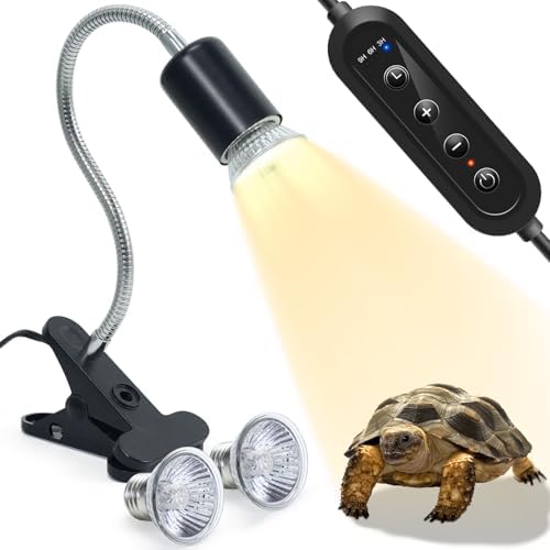 Adjustable Reptile Heating Lamp with Dual UVB Bulbs & Timer for Reptiles