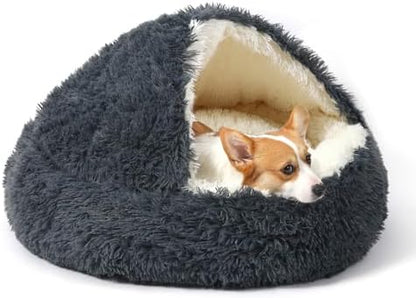 Hooded Donut Dog Bed, Self-Warming Cat Cave for Puppies & Kittens
