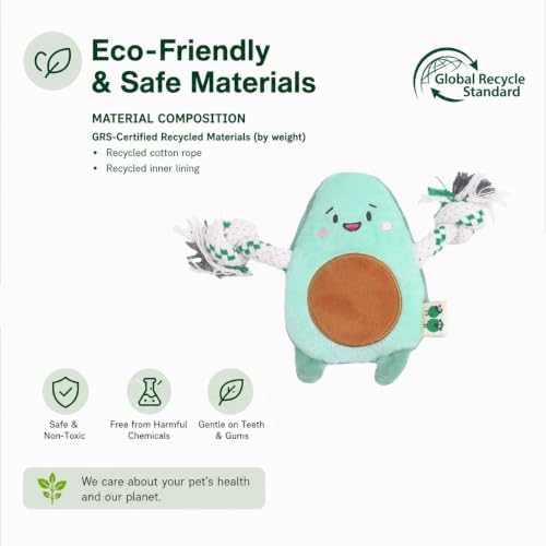 Green Sheep Puppy Plush Dog Toy, No Stuffing Squeaky Toy with Recycled Cotton Rope for Teething, Comfort and Gentle Play, Small Dogs and Puppies, Chew Toy, Avacado