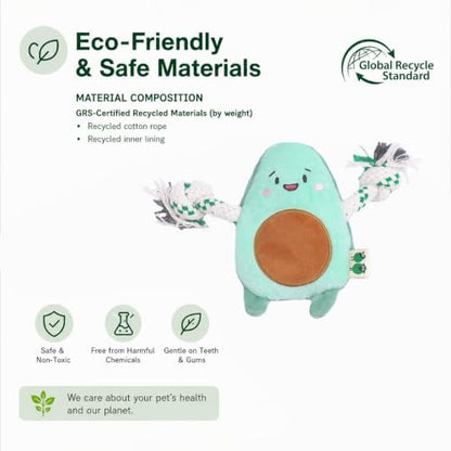 Green Sheep Puppy Plush Dog Toy, No Stuffing Squeaky Toy with Recycled Cotton Rope for Teething, Comfort and Gentle Play, Small Dogs and Puppies, Chew Toy, Avacado