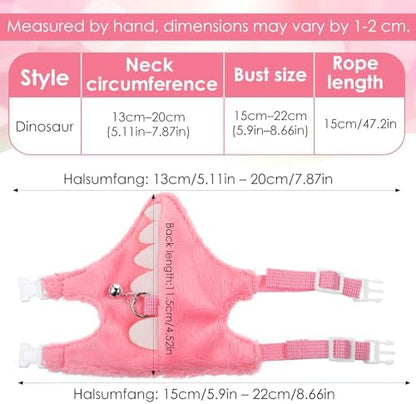 Ferret Harness and Leash Set Small Animals Vest Harness with Safe Bell Dinosaur Shaped Leash Set for Baby Rabbit Guinea Pig Teacup Chihuahua Mouse and Other Small Pet (Pink)