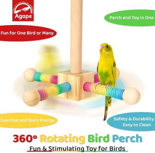 Agape 360° Rotating Bird Perch Stand, Wooden Parrot Exercise Toy
