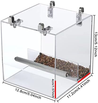 No Mess Bird Feeder for Cage, Automatic Acrylic Bird Feeder Seed Catcher Tray Cage with Stainless Steel Hooks for Small Parrots Canary Parakeet Budgerigar Crested Cockatiel Lovebird (Small)
