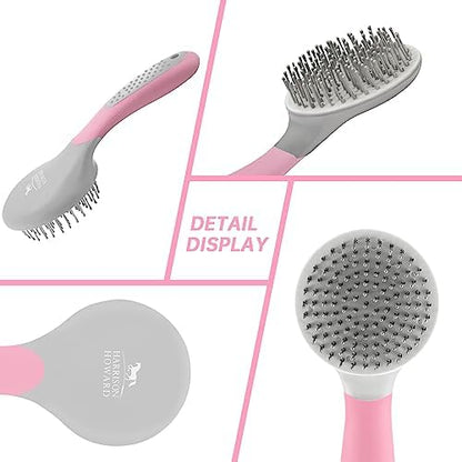 Harrison Howard Horse Mane and Tail Brush - Professional Equestrian Detangler Non-Slip Brush - Pink