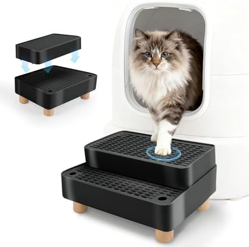 Adjustable Cat Ramp for Litter Box, 2-Step Litter Trapper, Black