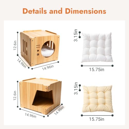Large 2double-Deck Cat Fort for Pet Cat Cave for Indoor Cats Cat House for Multi Pet Large Kitten Kitty Cat Bed Wooden Style 15 * 15 * 30 inches (2layer)