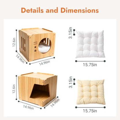 Large 2double-Deck Cat Fort for Pet Cat Cave for Indoor Cats Cat House for Multi Pet Large Kitten Kitty Cat Bed Wooden Style 15 * 15 * 30 inches (2layer)