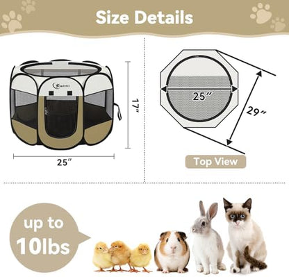 Sieidihit Dog Cat Playpen Puppy Crate Cage Indoor Outdoor (Khaki, Small)