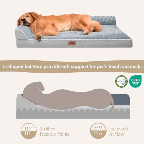 Comfort Expression XXL Dog Bed with Bolsters, Extra Large Dog Beds Orthopedic, Waterproof Dogs Beds for Giant Dogs, Pet Couch Bed with Removable Washable Cover and Nonskid Bottom(XX-Large,Grey)