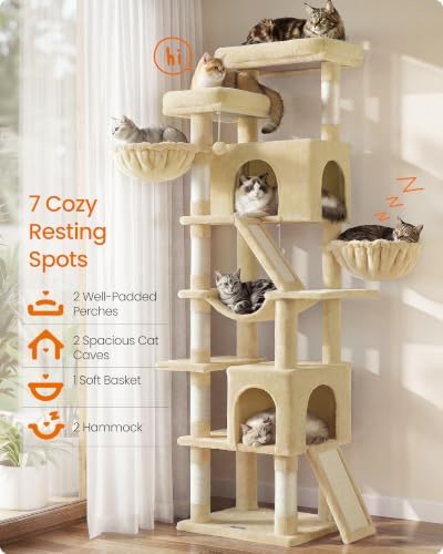 Feandrea Large Cat Tree, 81.1" Tall Sturdy Cat Tower for Indoor, Beige