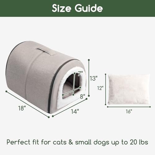 Hollypet Cat Bed Cave for Indoor Cats for Pets up to 20 lbs, Gray